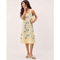 Monsoon Pure Cotton Embroidered Square Neck Dress Yellow