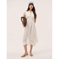Monsoon Pure Cotton Embroidered Notch Neck Midi Dress Ivory