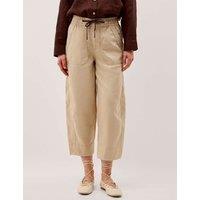 Monsoon Cotton Rich Barrel Leg Cropped Trousers Ecru
