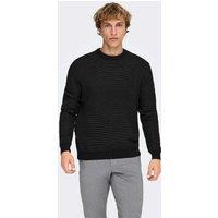 ONLY & SONS Pure Cotton Textured Crew Neck Jumper Black Mix