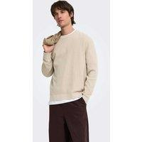 ONLY & SONS Textured Waffle Knit Crew Neck Jumper Beige