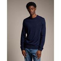 Boss Wool Blend Textured Crew Neck Jumper Dark Blue