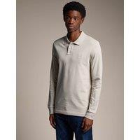 Boss Passerby Cotton Rich Long Sleeve Polo Shirt Beige