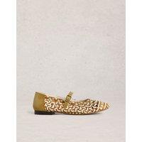 White Stuff Leather Woven Mary Jane Ballet Pumps Green Mix