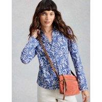 White Stuff Pure Cotton Jersey Floral Button Through Shirt Blue Mix
