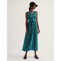 Seasalt Cornwall Pure Cotton Print V-Neck Midaxi Skater Dress Teal Mix