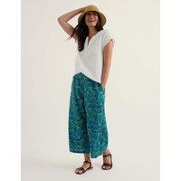 Seasalt Cornwall Pure Linen Floral Wide Leg Culottes Teal Mix