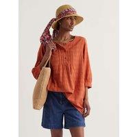 Seasalt Cornwall Cotton Rich Checked Scoop Neck Tunic Orange Mix