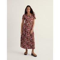 Seasalt Cornwall Cotton Rich Floral Midi Relaxed Waisted Dress Red Mix