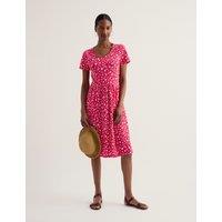 Seasalt Cornwall Pure Cotton Floral Knee Length Skater Dress Pink Mix