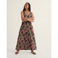 Seasalt Cornwall Pure Cotton Floral V-Neck Midaxi Smock Dress Green Mix
