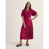 Seasalt Cornwall Printed Empire Line Midi Tiered Dress Pink Mix