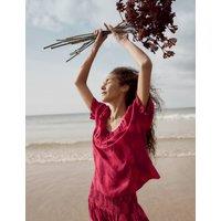 Seasalt Cornwall Cotton Rich Printed Scoop Neck Puff Sleeve Top Pink Mix