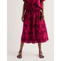 Seasalt Cornwall Cotton Rich Geometric Midi A-Line Skirt Pink Mix