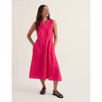 Seasalt Cornwall Pure Linen V-Neck Midi Waisted Dress Pink
