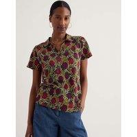 Seasalt Cornwall Pure Cotton Floral Collared Top Green Mix