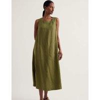 Seasalt Cornwall Pure Linen Round Neck Midi Shift Dress Green