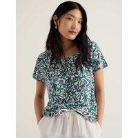 Seasalt Cornwall Cotton Blend Leaf Print Scoop Neck T-Shirt Teal Mix