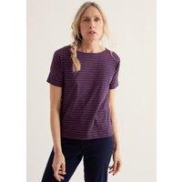 Seasalt Cornwall Pure Cotton Striped Slash Neck T-Shirt Navy Mix