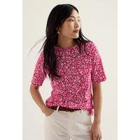 Seasalt Cornwall Pure Cotton Floral Slash Neck T-Shirt Pink Mix