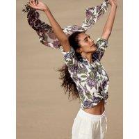 Seasalt Cornwall Pure Cotton Floral Collared Shirt Dark Green Mix