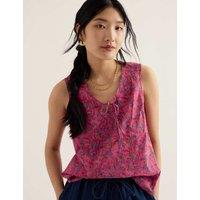 Seasalt Cornwall Pure Cotton Floral Tie Neck Top Orange Mix