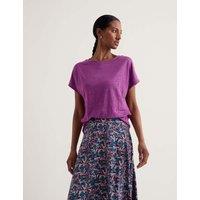 Seasalt Cornwall Pure Linen Jersey Boat Neck T-Shirt Purple