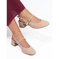 Jones Bootmaker Leather Block Heel Slingback Mary Jane Shoes Beige