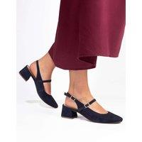 Jones Bootmaker Leather Block Heel Slingback Mary Jane Shoes Navy