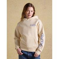 Joules Cotton Rich Beach Graphic Oversized Hoodie Cream Mix