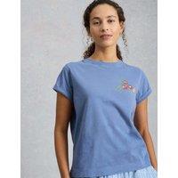 White Stuff Pure Cotton Printed T-Shirt Blue Marl