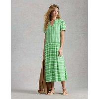 White Stuff Cotton Blend Printed Midi Waisted Dress Green Mix