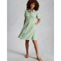 White Stuff Pure Cotton Printed Shirt Dress Blue Mix