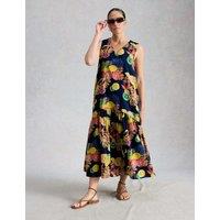 White Stuff Pure Cotton Floral V-Neck Midi Tiered Dress Navy Mix