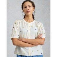 White Stuff Pure Cotton Embroidered Top White Mix