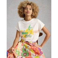 White Stuff Pure Cotton Lemon Graphic T-Shirt White Mix