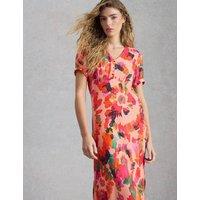 White Stuff Floral V-Neck Midaxi Waisted Dress Pink Mix