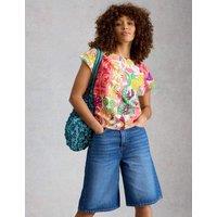 White Stuff Pure Cotton Printed T-Shirt Yellow Mix