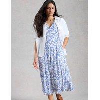 White Stuff Cotton Modal Blend Jersey Midi Tea Dress White Mix