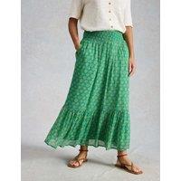 White Stuff Printed Midaxi Tiered Skirt Green Mix