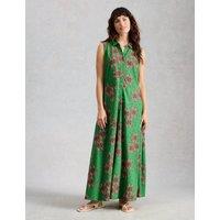 White Stuff Jersey Geometric Collared Maxi Shirt Dress Green Mix