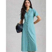White Stuff Jersey Floral Collared Midi Shirt Dress Green Mix