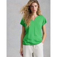 White Stuff Pure Cotton Notch Neck T-Shirt Green