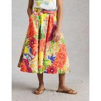 White Stuff Pure Cotton Printed Midi A-Line Skirt Yellow Mix