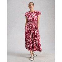 White Stuff Jersey Printed Midi Waisted Dress Pink Mix