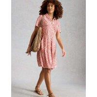 White Stuff Cotton Modal Jersey Palm Print Shirt Dress Pink Mix