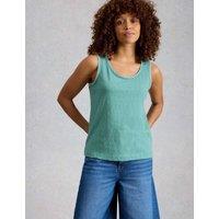 White Stuff Pure Cotton Scoop Neck Vest Blue