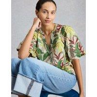 White Stuff Pure Cotton Printed Top White Mix