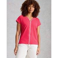 White Stuff Pure Cotton Embroidered T-Shirt Pink