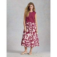 White Stuff Pure Cotton Floral Round Neck Midi Waisted Dress Pink Mix